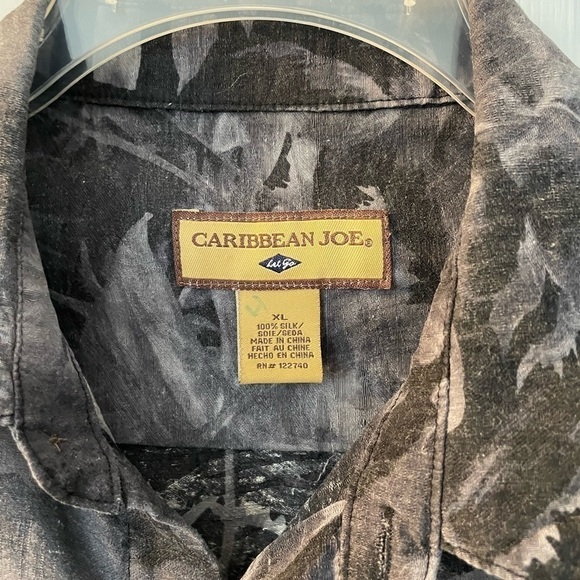 Caribbean Joe Mens Black & Geay Hawaiian Button Down Shirt Size XL Short Sleeve - Picture 4 of 7